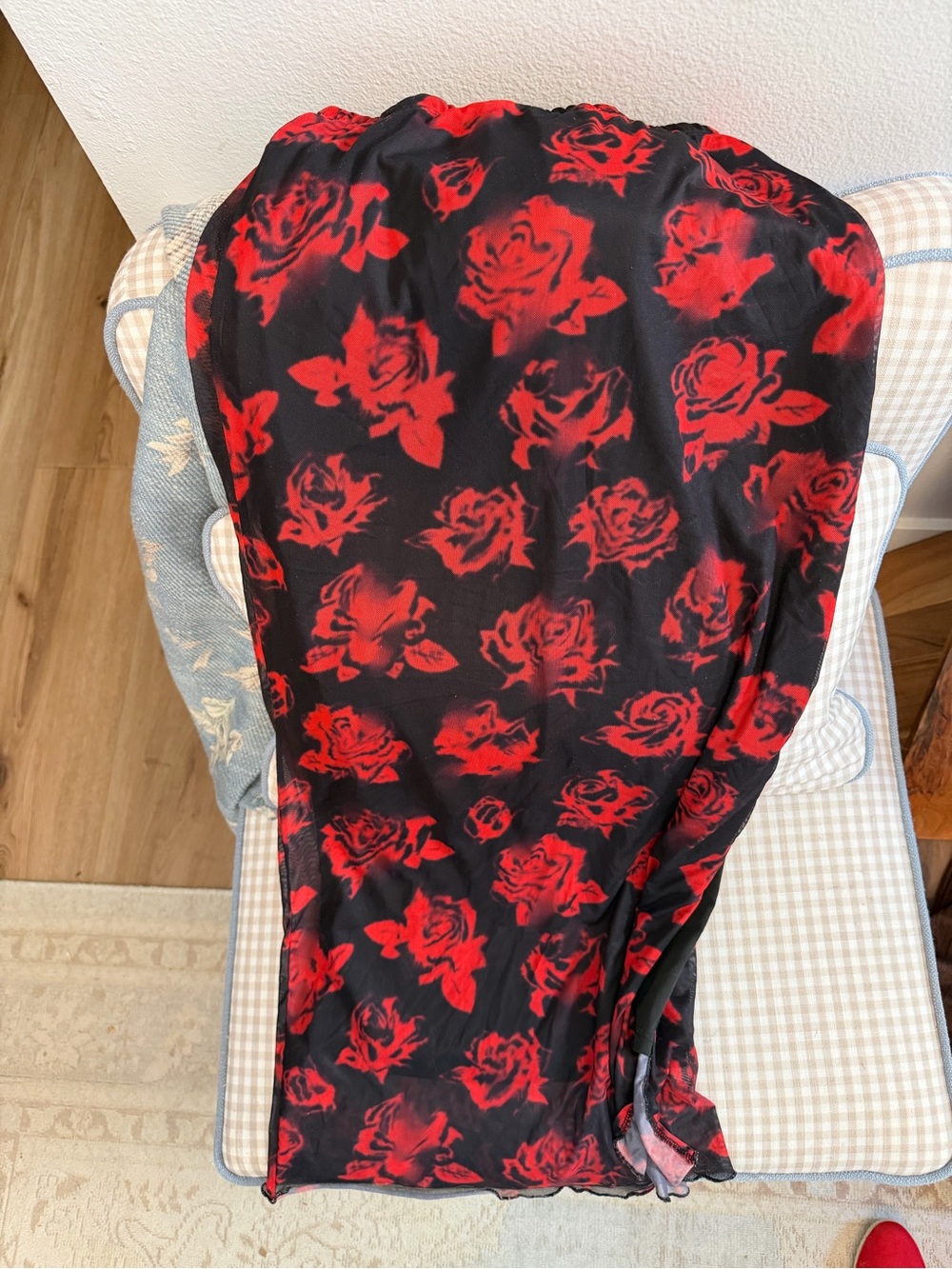 Black Dress with Red Rose Print